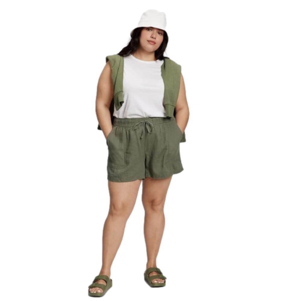 GAP Linen Blend Easy Pull-on Greenway Shorts Sz XXL Drawstring 4 Pockets Neutral